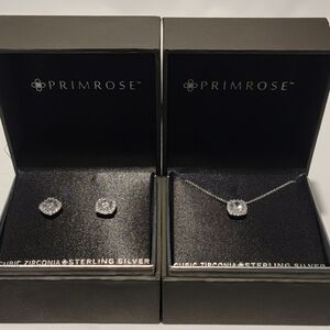 Brand New- Primrose Cubic Zirconia on  Sterling Silver Necklace & Earrings Set